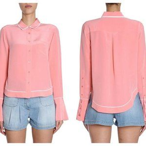Equipment Coral Silk Rose Huntley White Piping Top